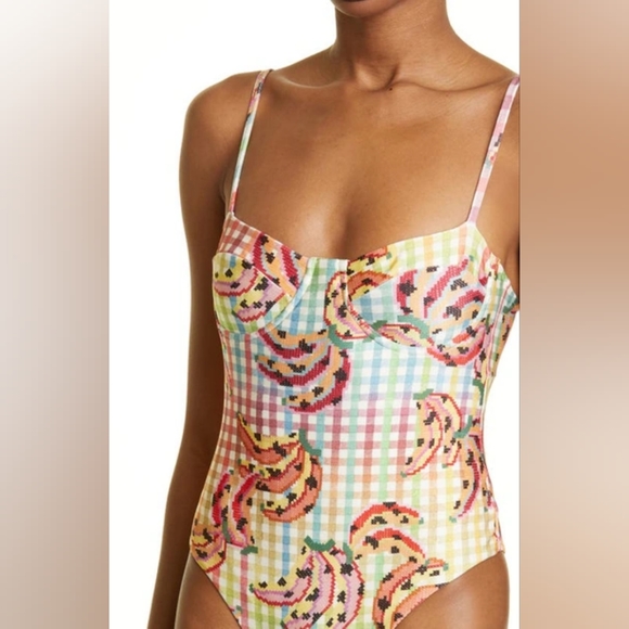 FARM Rio Banana Vichy One Piece Swimsuit Size Small - Picture 4 of 7